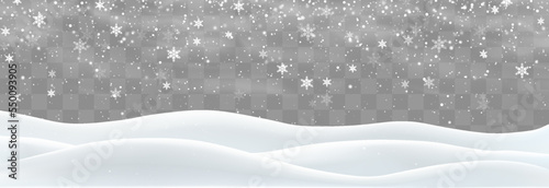 Snowdrifts isolated on png background. Snow landscape decoration, frozen hills. Empty snowbanks field. Christmas vector illustration. Transparent background.