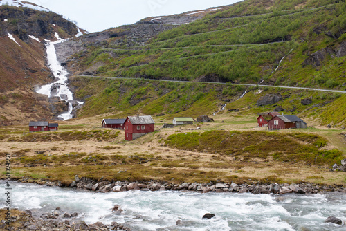 Vossestrand, Norway - June 11 2022: View at Norwegian farm at Vossestrand photo