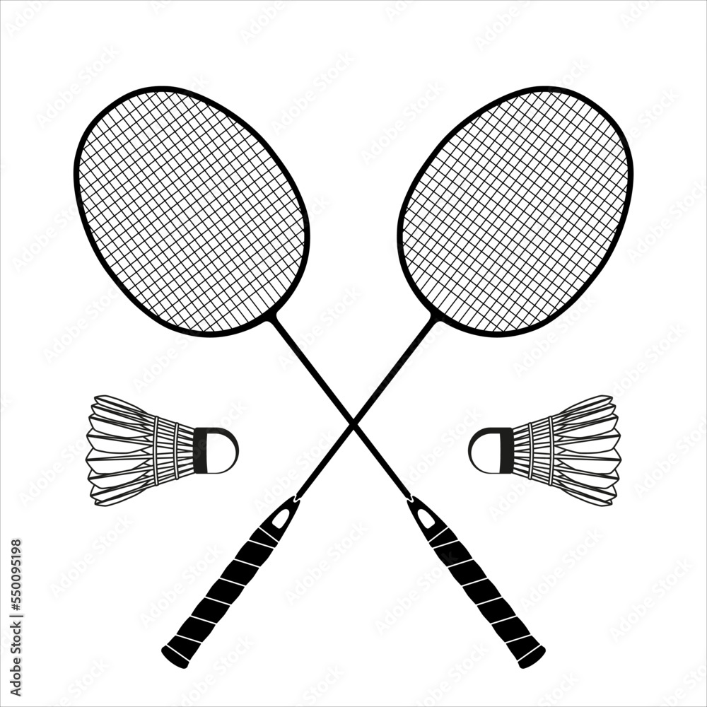 Flat Black Badminton Rackets And Shuttlecock Black Silhouettes Vector Flat black badminton rackets and shuttlecock black silhouettes vector