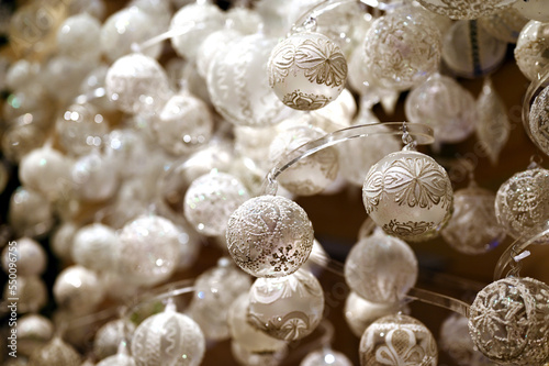 White Christmas ornaments holiday season background