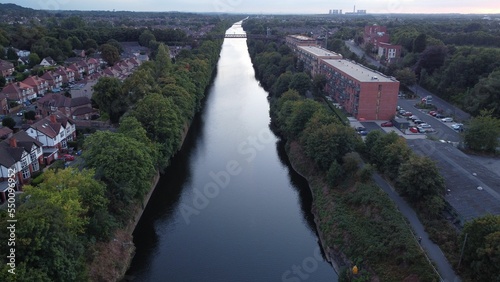 Aerial shot of the Latchford swing bridge, Warrington, Cheshire, UK photo