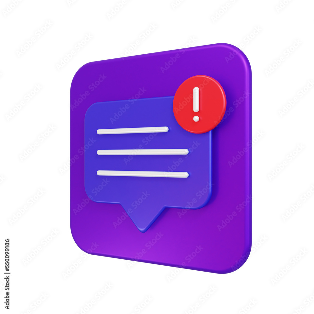 Alert Chat Icon 3D Illustration Alert Chat Icon 3D Illustration