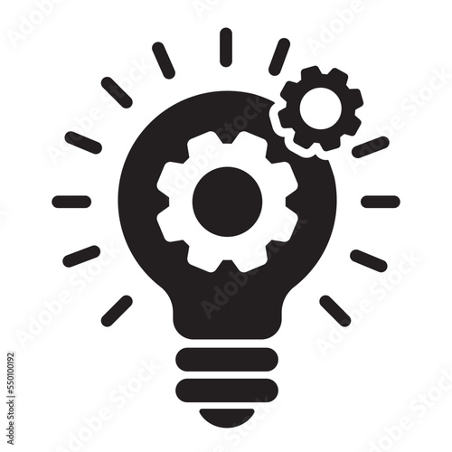 idea glyph icon   innovation illustration   gear  creative   gear with lightbulb