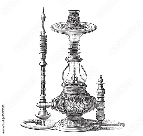 Antique vintage hookah sketch hand drawn engraved style Vector illustration.