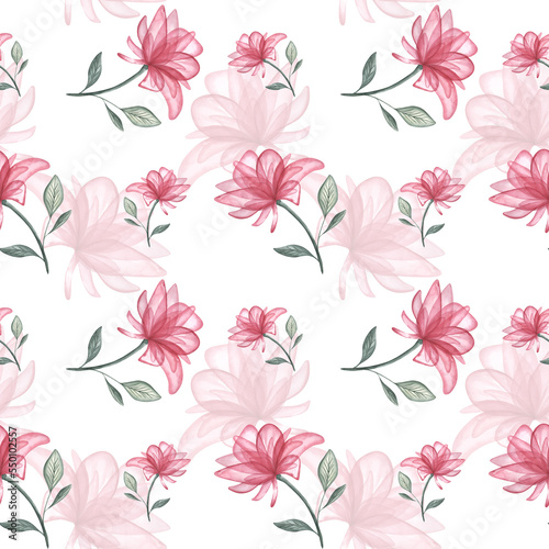 Watercolor dusty pink floral seamless pattern for fabric. Watercolor rose pattern repeat floral background for apparel, wallpaper, wrapping paper, home decor