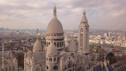 Beautiful aerial view of The famous basilica of Sacre-Coeur in Montmartre, Paris. photo