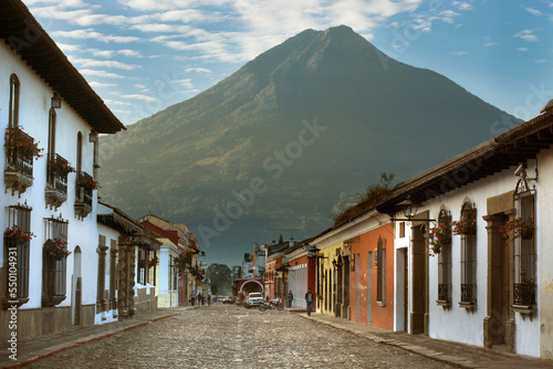 A morning view of the VolcÃ¡n de Agua from Antigua, Guatemala. photo