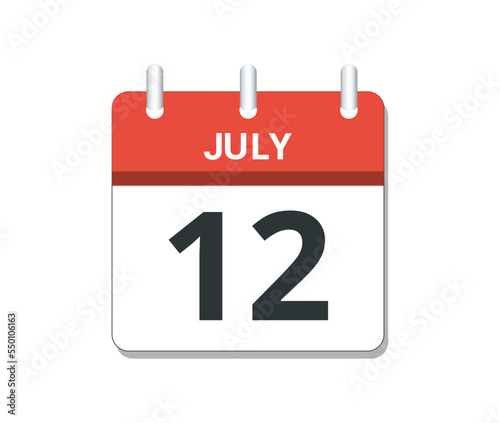 July 12th calendar icon vector. 