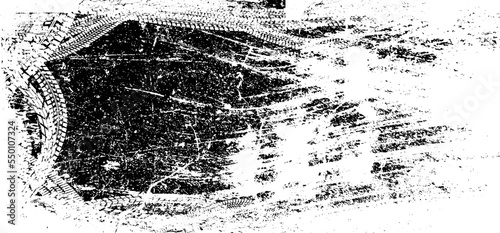 Vector Print Textured Tire Track banner. Design Element . Car tread silhouette . Mud splash grunge texture. Drift show
