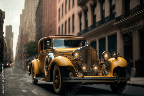Concept art illustration of vintage yellow car