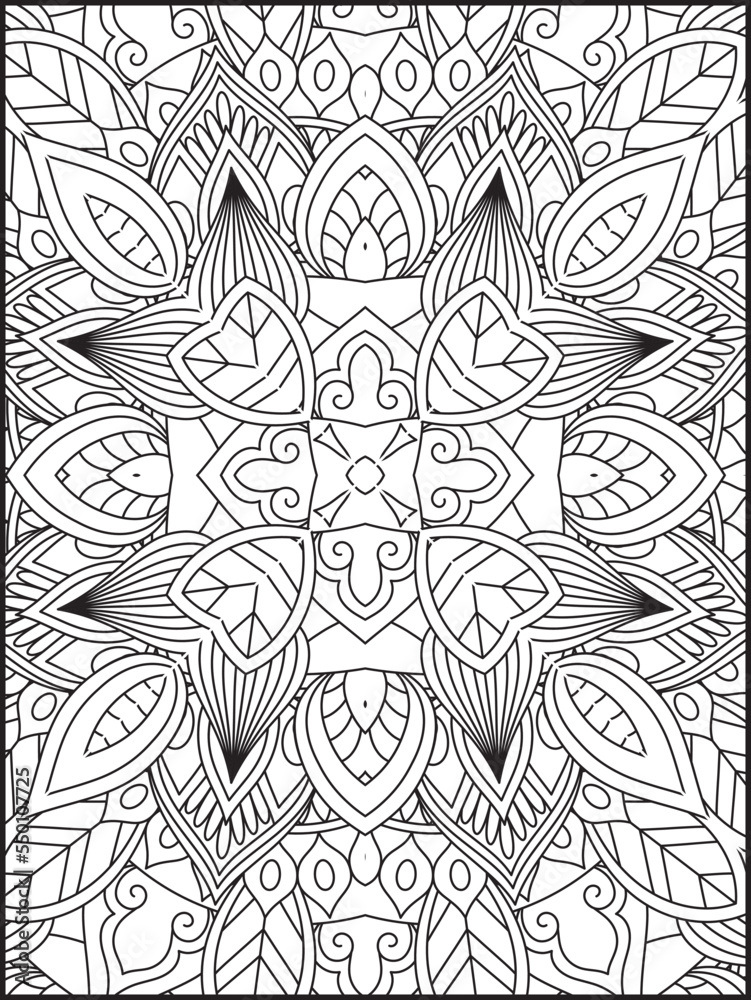Fototapeta premium Flower Mandala Coloring Book For Adult. Mandala Coloring Pages. Black and white linear drawing. coloring page for children and adults. Coloring Book Page for Adult.