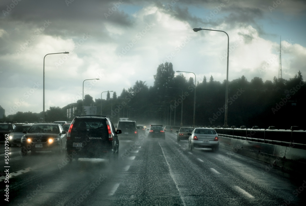 Driving in the rain, Aurora Bridge, Seattle, WA. Driving in the rain, Aurora Bridge, Seattle, WA.