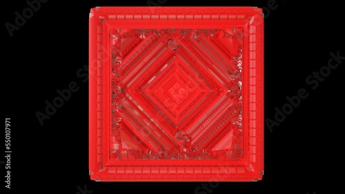 3D Illustration of an intricately designed pattern in red. Designers, Artists, Jewelers, and 3D Modelers must take a closer look to see how exactly the lattice or mesh is built.