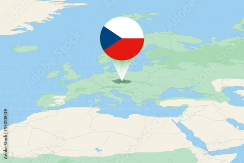 Map illustration of Czech Republic with the flag. Cartographic illustration of Czech Republic and neighboring countries.