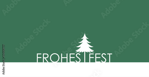 Happy Holiday, german lettering, headline in snow landscape with christmas tree, clean, minimalist and straight template design for background, banner, cards, tags, social media with copy space