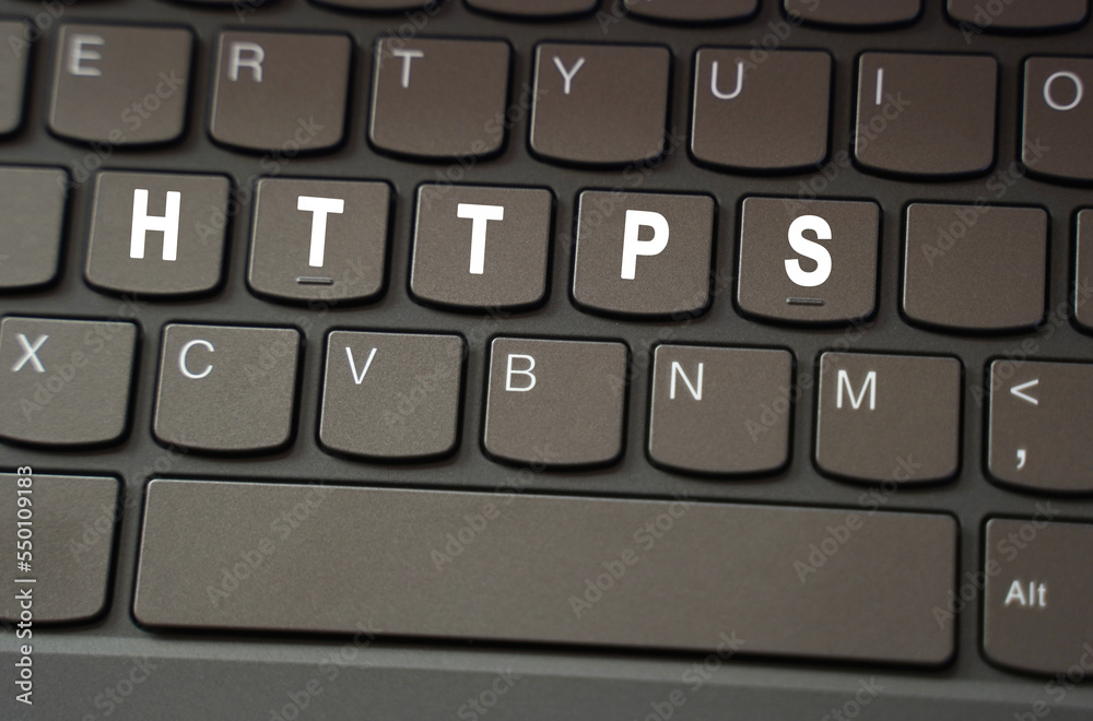 On the black keyboard, the inscription is highlighted in white - HTTPS On the black keyboard, the inscription is highlighted in white - HTTPS