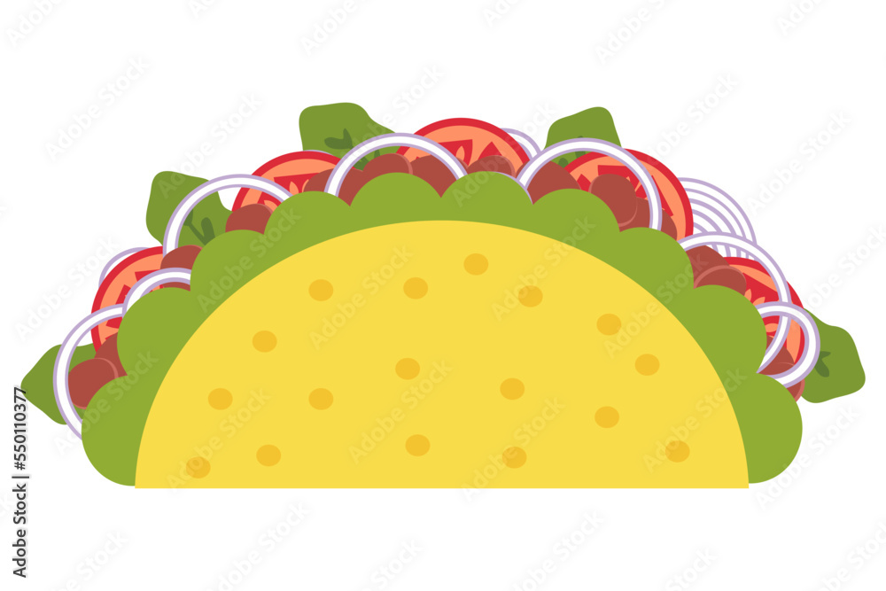 Vegan bean mexican fastfood taco in flat style. Perfect for tee, stickers, menu and stationery. Isolated vector illustration for decor and design. Vegan bean mexican fastfood taco in flat style. Perfect for tee, stickers, menu and stationery. Isolated vector illustration for decor and design.