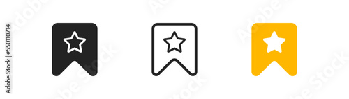 Add favorite icon on white background. Yellow bookmark with star sign. Social media, ui symbol. Colored flat design.