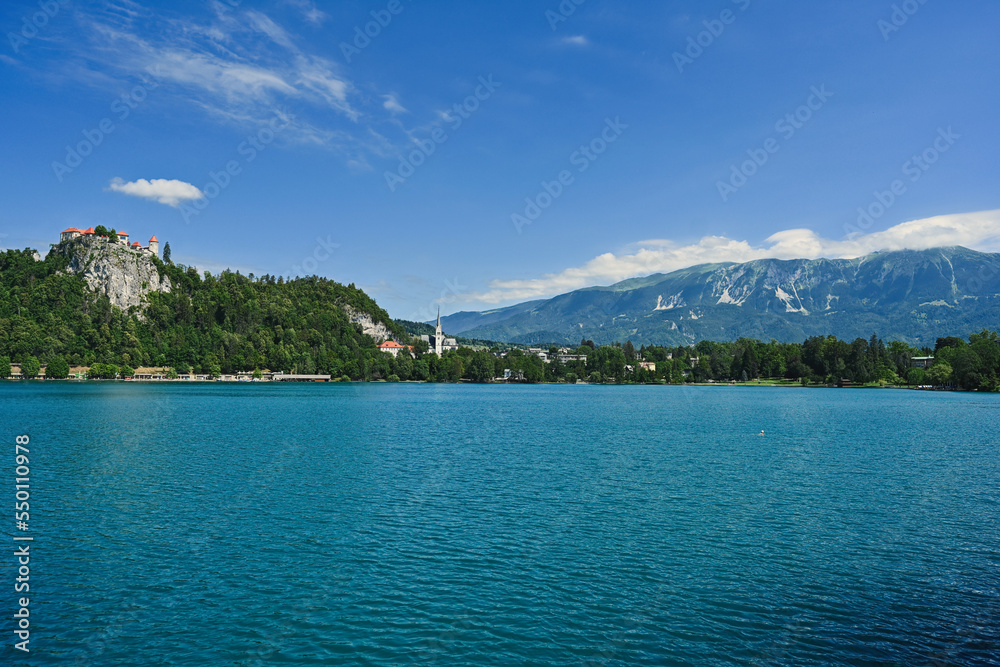 View of beautiful Bled Castle with Lake Bled, Slovenia.