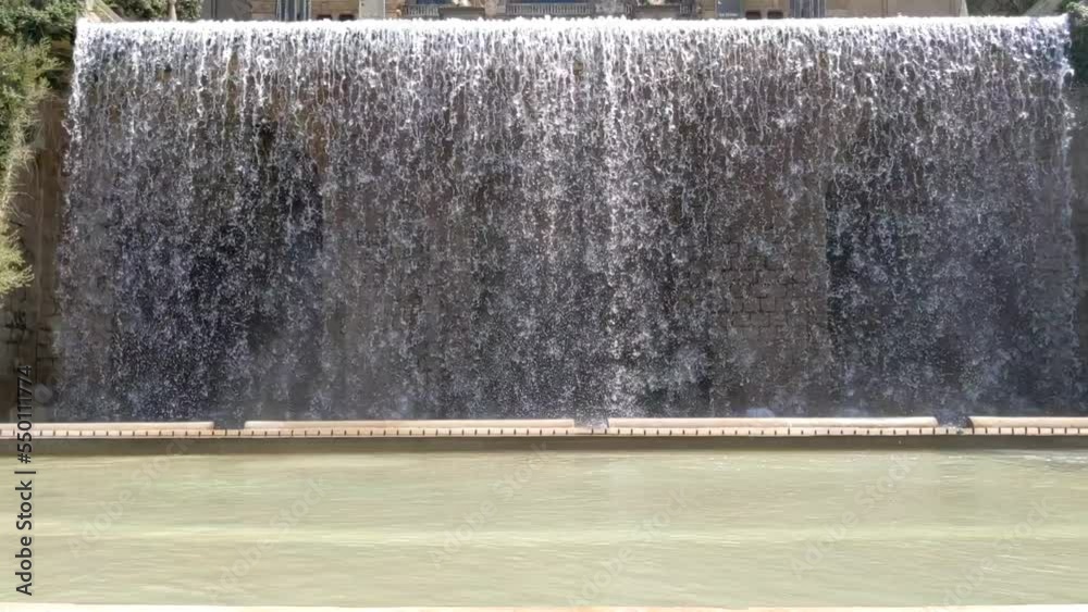 Fountains in Barcelona city. Cascade of fountains on placa de les cascades, Barcelona, Spain