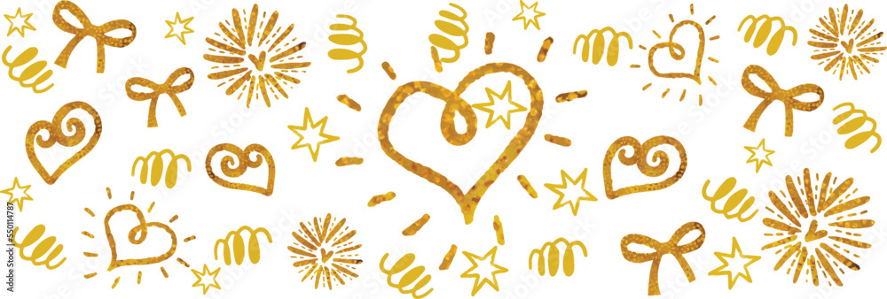 Gold design elements, Valentines day, Wedding, birthday, Holiday celebration template. Stars, hearths. 