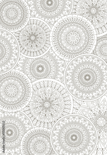 Abstract coloring page for adults with boho circle elements