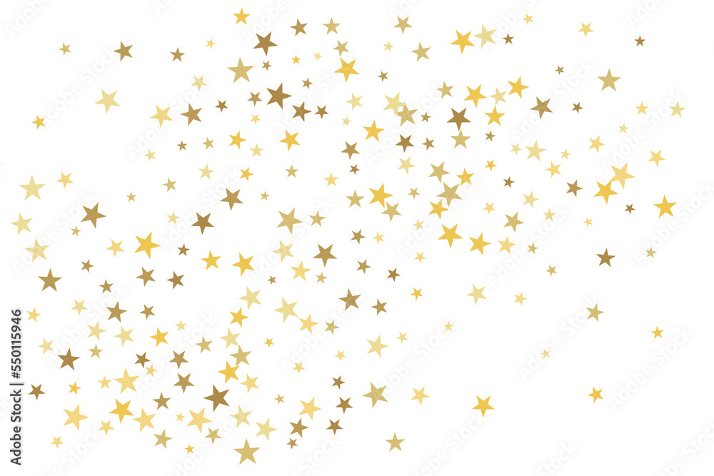 Star confetti. Gold casual confetti background. Bright design pattern.