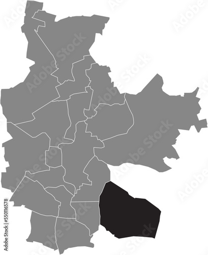 Black flat blank highlighted location map of the KAHREN DISTRICT inside gray administrative map of COTTBUS  Germany
