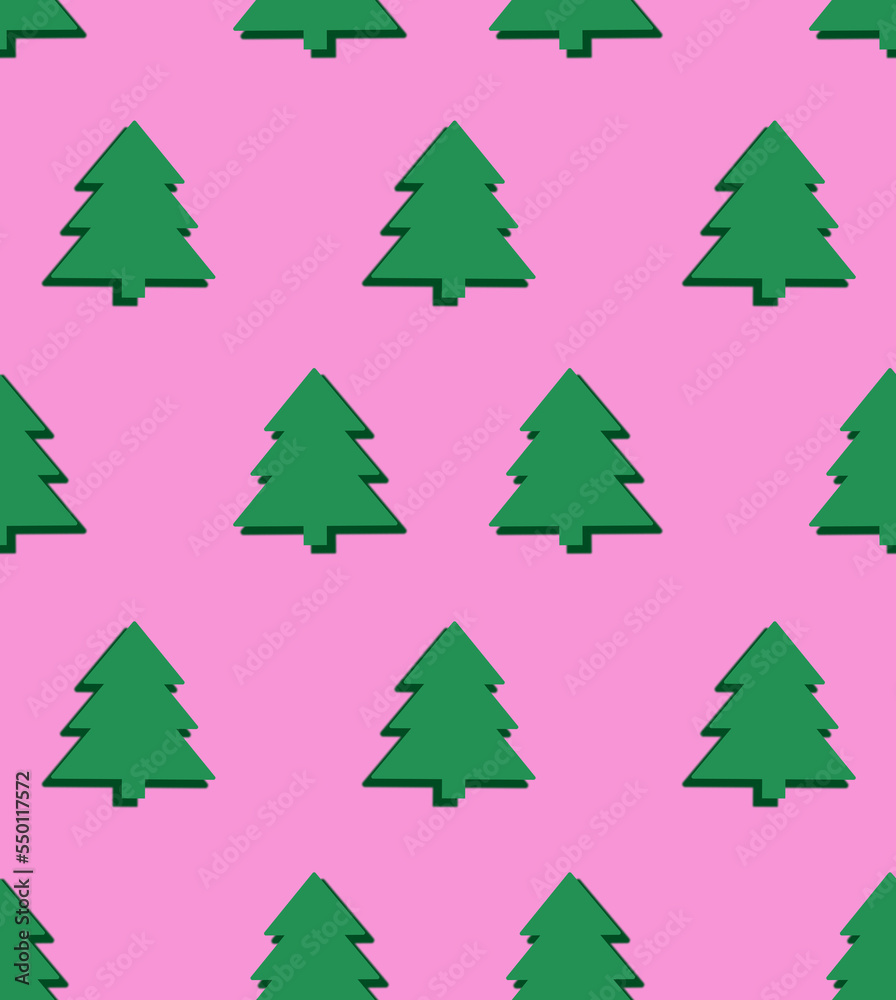 illustration of seamless pattern green Christmas tree. Printing on Christmas clothes, wrapping paper, gifts and signs.