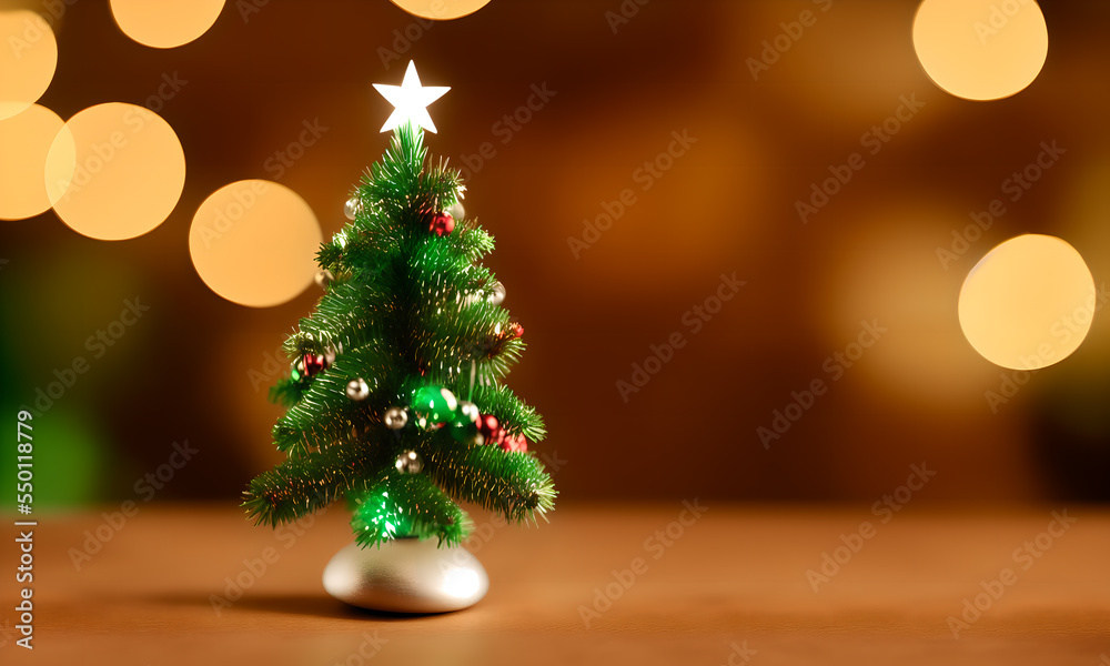 Miniature Christmas tree with negative copy space for text