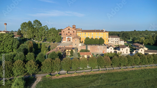 Aerial View Of The Morimondo Abbey. Morimondo, Province Of MIlan, Italy