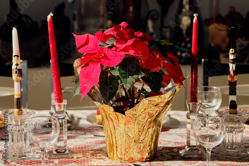 table prepared for thanksgiving dinner photo