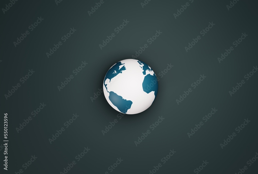 Small globe on a dark background. The concept of globalization, traveling around the world, international interests. 3D render, 3D illustration.