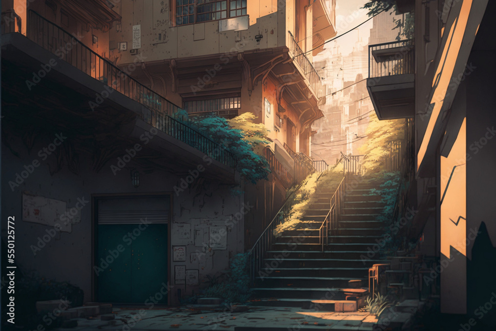 Fototapeta premium Japanese Streets With Large Staircases
