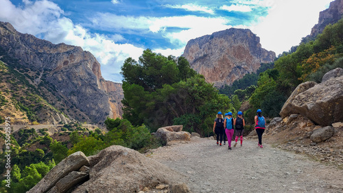 Caminito Del Rey, Spain, November 25, 2022: Visitors Walking Along the Worlds Most Dangerous Footpath Reopened in May 2015. Ardales, Spain.