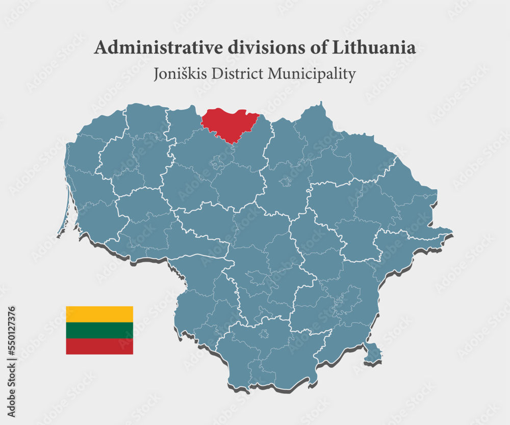 Fototapeta premium Vector map Lithuania and district Joniskis