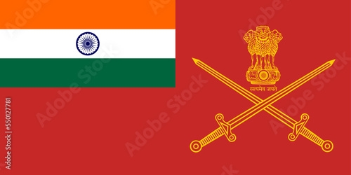 India army flag military vector illustration isolated. Proud symbol Indian troops. Emblem national coat of arms soldier troops. Patriotic banner. Air force aviation, navy, ground forces, missiles.