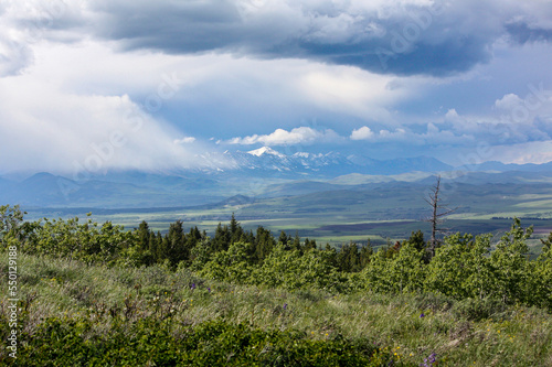 View of Alberta's Rocky Mountains and Eastern Slopes from Beauvais Lake Provincial Park