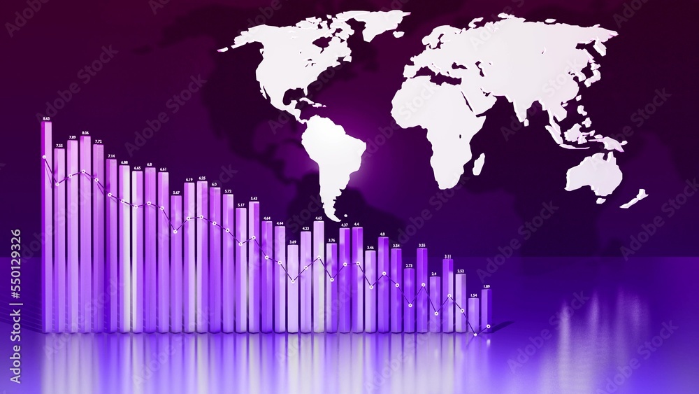 3d render. Abstract beautiful columns form graph and with the world map form an information panel. Global data, abstract statistics around the world as information bg. Red blue 3d render. Abstract beautiful columns form graph and with the world map form an information panel. Global data, abstract statistics around the world as information bg. Red blue