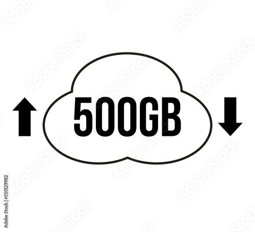 500GB capacity for download and upload. Vector for cloud file transfers on white background photo