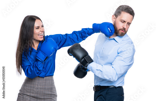 business opposition of businesspeople in boxing gloves. business knockout. businesspeople opposition