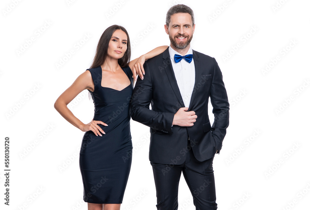 formal tuxedo couple isolated on white background. couple in formal tuxedo. studio shot formal tuxedo couple isolated on white background. couple in formal tuxedo. studio shot