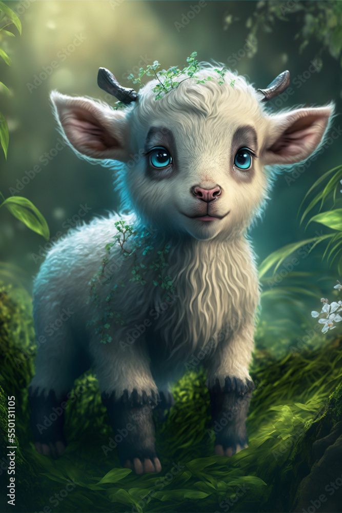 A cute and adorable kawaii baby Goat ,digital art,illustration,Design  ilustración de Stock | Adobe Stock