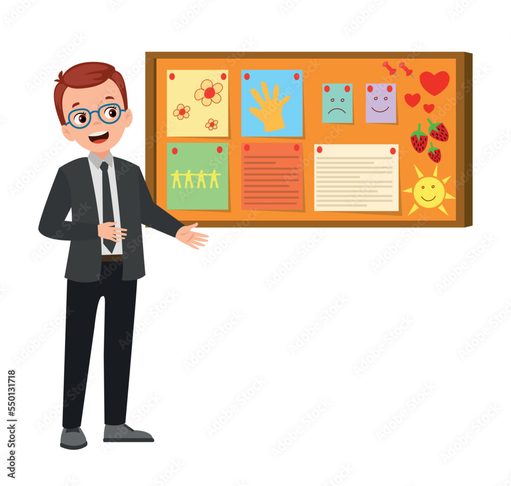 Cork board with paper notes and children picture Cork board with paper notes and children picture