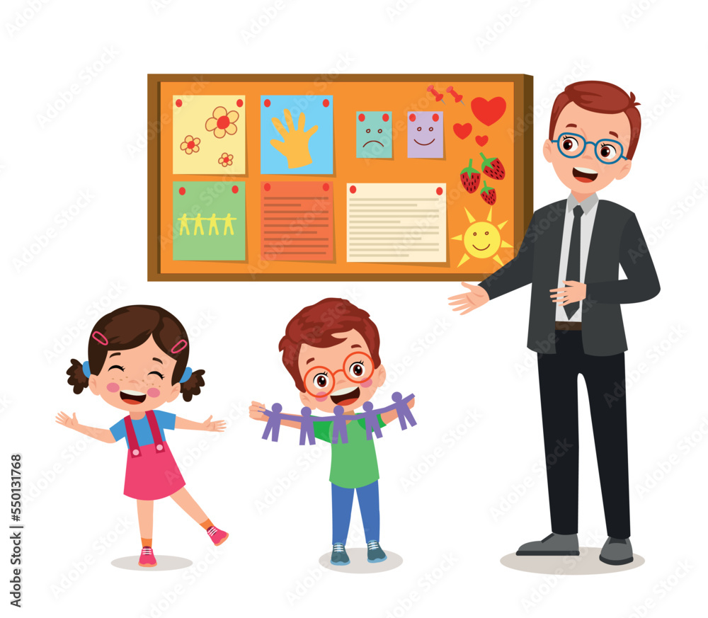 Cork board with paper notes and children picture Cork board with paper notes and children picture