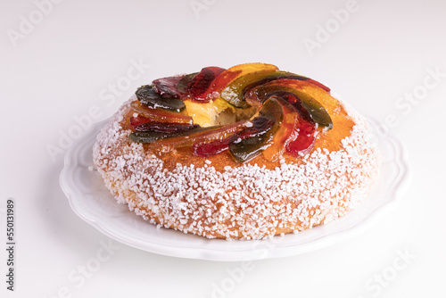 Rosca de reyes, king cake, glazed fruit, Provencal Galette des rois