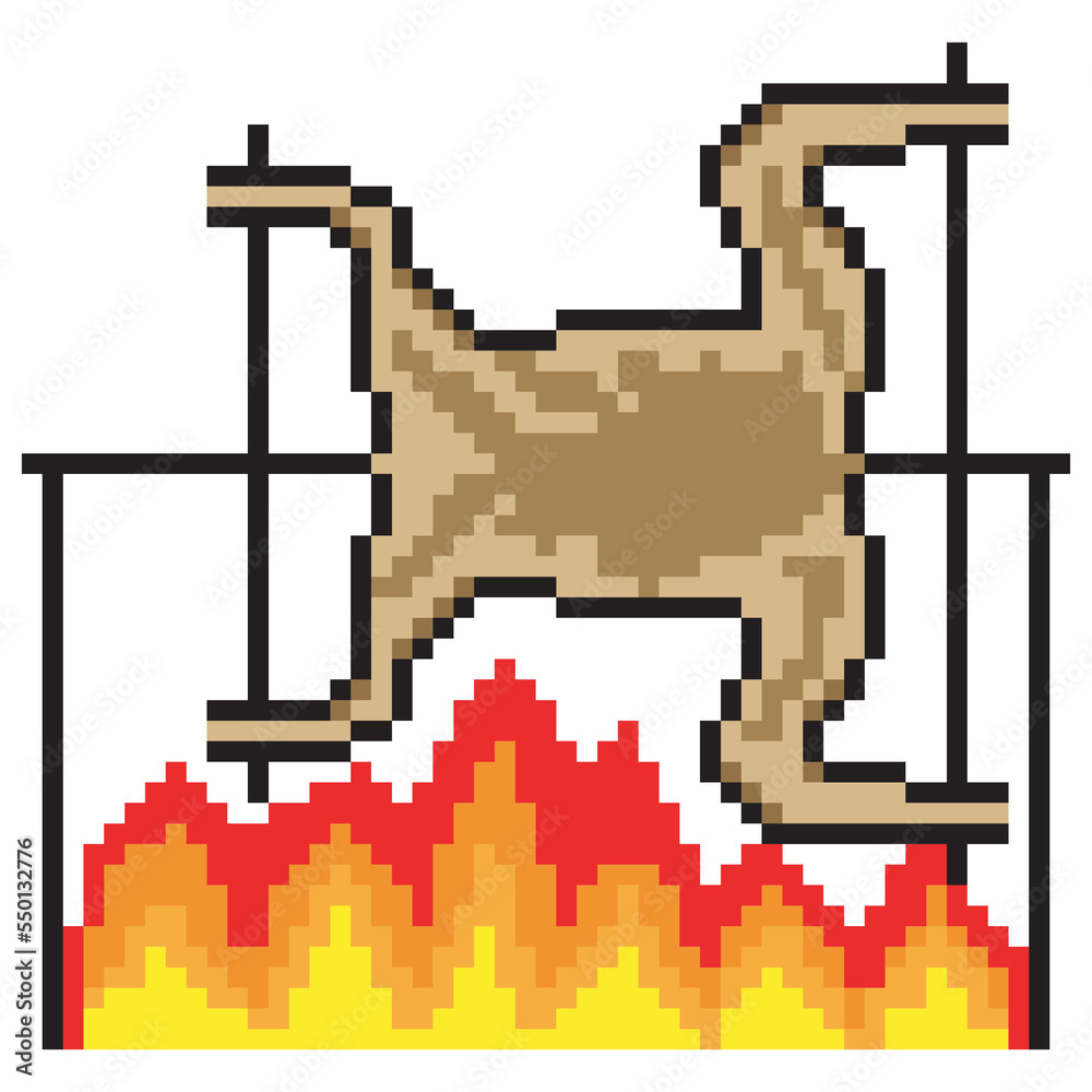 Obraz premium Roasted lamb pixel art over the coals of the grill. Vector illustration.