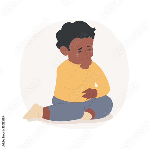 Toothache isolated cartoon vector illustration. Baby crying, puts hand in his mouth, teething pain, first teeth growing, infant toothache, early childhood healthcare, drooling vector cartoon.