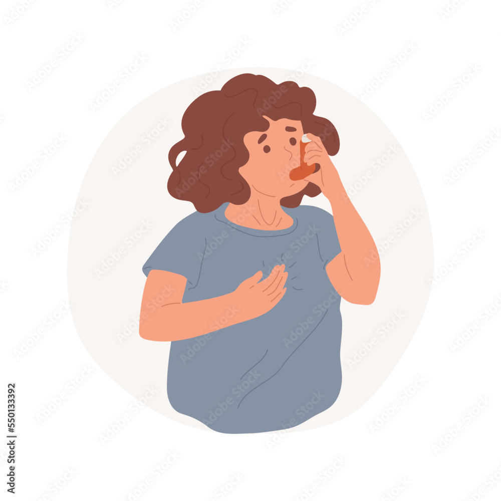 Asthma attack isolated cartoon vector illustration. Child holding chest, using inhaler, breathing heavily, sickness attack, health issue, kid feeling sick, lack of oxygen vector cartoon. Asthma attack isolated cartoon vector illustration. Child holding chest, using inhaler, breathing heavily, sickness attack, health issue, kid feeling sick, lack of oxygen vector cartoon.