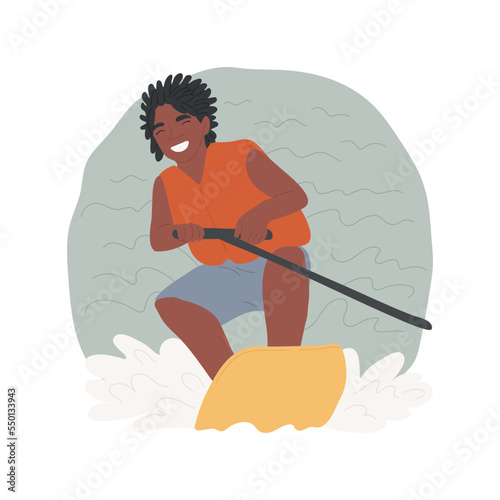 Wakeboarding isolated cartoon vector illustration. Young teen boy in special equipment having fun when wakeboarding, water extreme sport, active lifestyle, nautical leisure time vector cartoon.